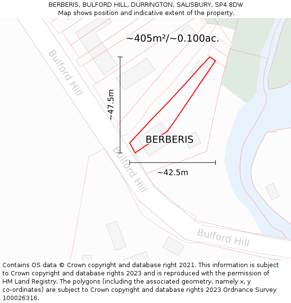 BERBERIS, BULFORD HILL, DURRINGTON, SALISBURY, SP4 8DW: Plot and title map