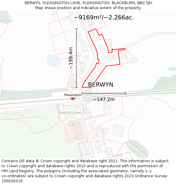 BERWYN, PLEASINGTON LANE, PLEASINGTON, BLACKBURN, BB2 5JH: Plot and title map