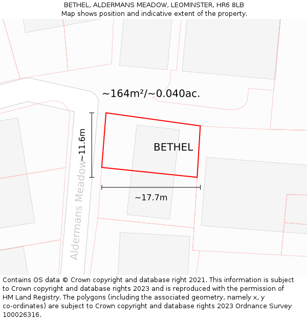 BETHEL, ALDERMANS MEADOW, LEOMINSTER, HR6 8LB: Plot and title map