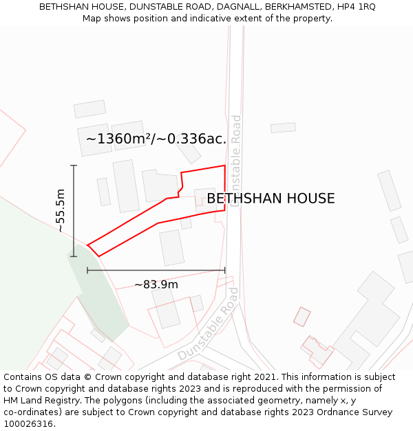BETHSHAN HOUSE, DUNSTABLE ROAD, DAGNALL, BERKHAMSTED, HP4 1RQ: Plot and title map