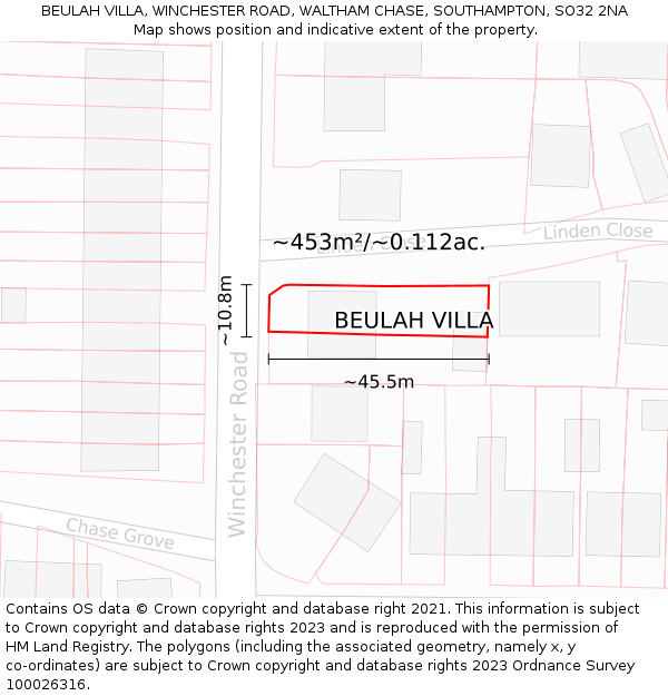 BEULAH VILLA, WINCHESTER ROAD, WALTHAM CHASE, SOUTHAMPTON, SO32 2NA: Plot and title map