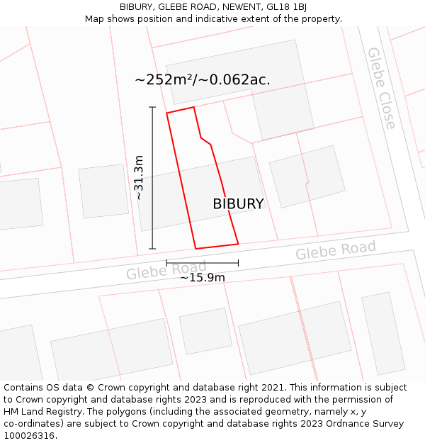 BIBURY, GLEBE ROAD, NEWENT, GL18 1BJ: Plot and title map