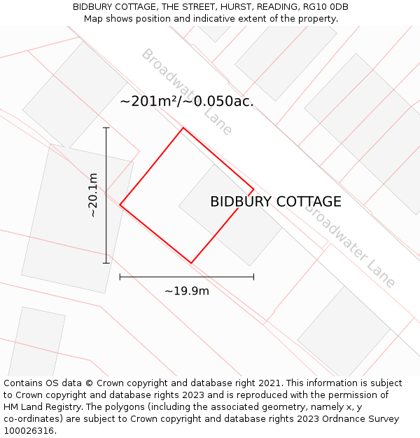 BIDBURY COTTAGE, THE STREET, HURST, READING, RG10 0DB: Plot and title map