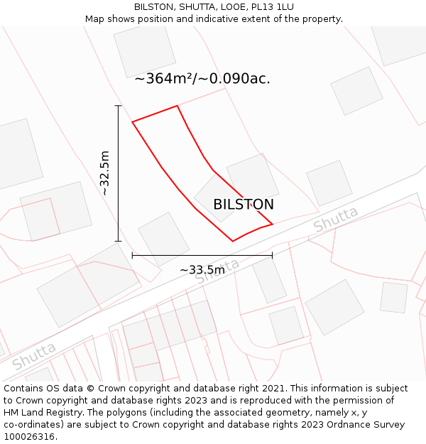 BILSTON, SHUTTA, LOOE, PL13 1LU: Plot and title map