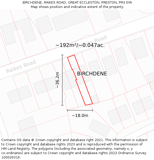 BIRCHDENE, RAIKES ROAD, GREAT ECCLESTON, PRESTON, PR3 0YA: Plot and title map