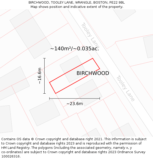 BIRCHWOOD, TOOLEY LANE, WRANGLE, BOSTON, PE22 9BL: Plot and title map