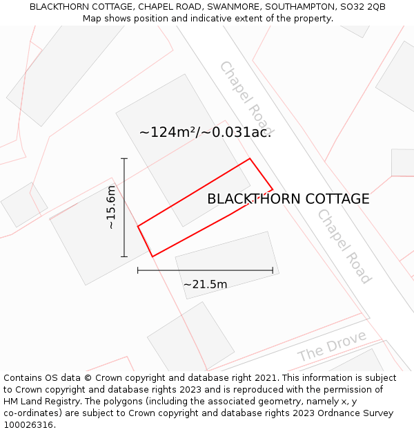 BLACKTHORN COTTAGE, CHAPEL ROAD, SWANMORE, SOUTHAMPTON, SO32 2QB: Plot and title map