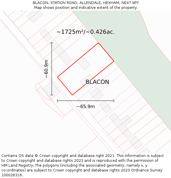 BLACON, STATION ROAD, ALLENDALE, HEXHAM, NE47 9PY: Plot and title map