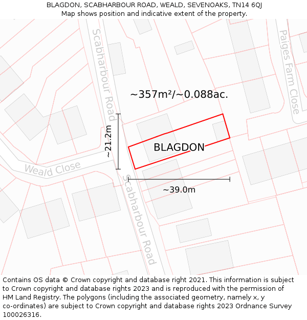 BLAGDON, SCABHARBOUR ROAD, WEALD, SEVENOAKS, TN14 6QJ: Plot and title map