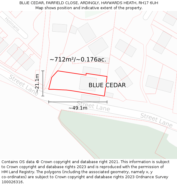 BLUE CEDAR, FAIRFIELD CLOSE, ARDINGLY, HAYWARDS HEATH, RH17 6UH: Plot and title map