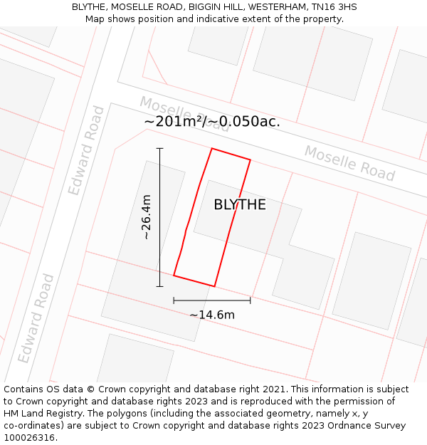 BLYTHE, MOSELLE ROAD, BIGGIN HILL, WESTERHAM, TN16 3HS: Plot and title map