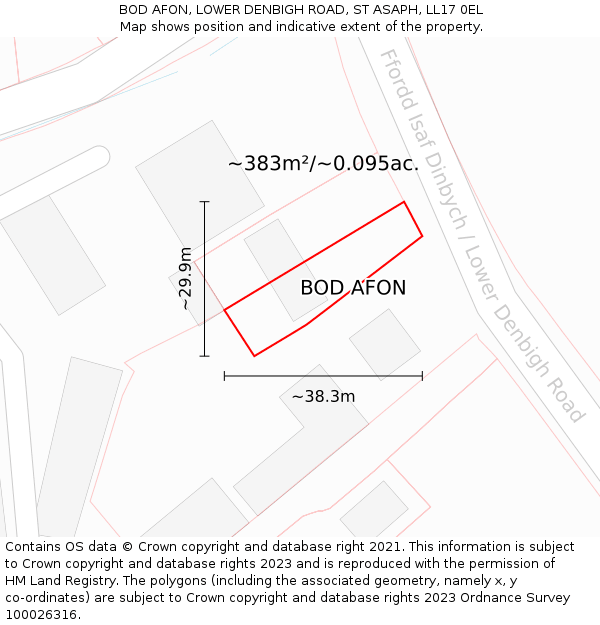 BOD AFON, LOWER DENBIGH ROAD, ST ASAPH, LL17 0EL: Plot and title map
