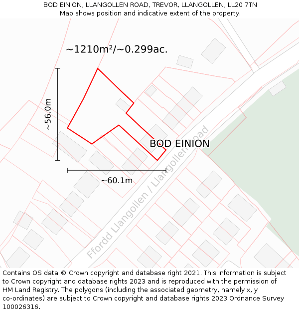 BOD EINION, LLANGOLLEN ROAD, TREVOR, LLANGOLLEN, LL20 7TN: Plot and title map