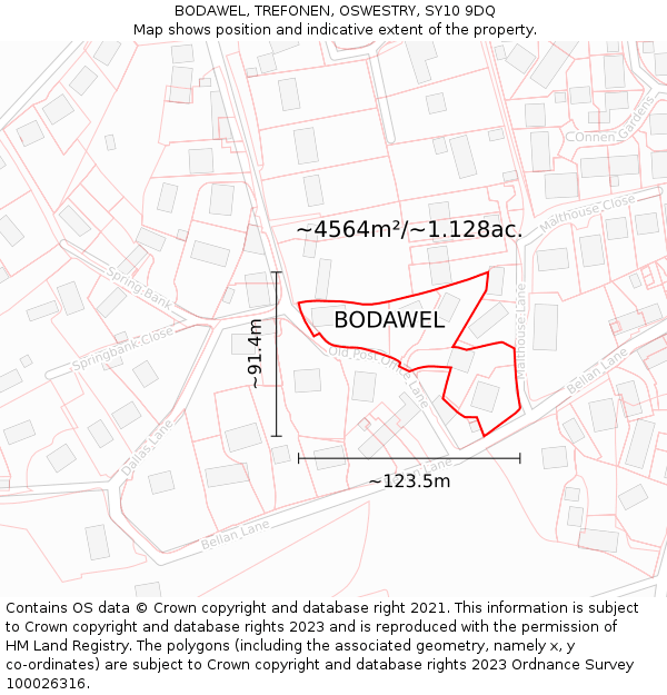 BODAWEL, TREFONEN, OSWESTRY, SY10 9DQ: Plot and title map