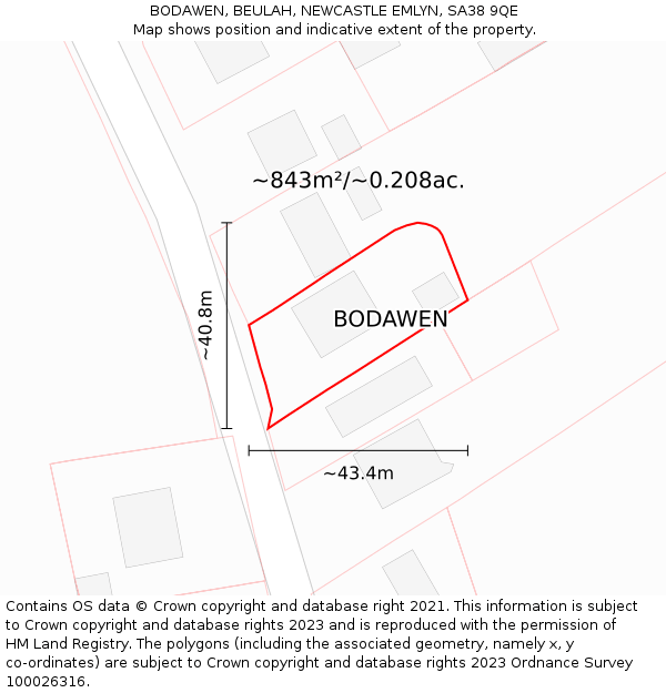 BODAWEN, BEULAH, NEWCASTLE EMLYN, SA38 9QE: Plot and title map