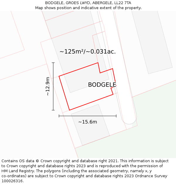 BODGELE, GROES LWYD, ABERGELE, LL22 7TA: Plot and title map