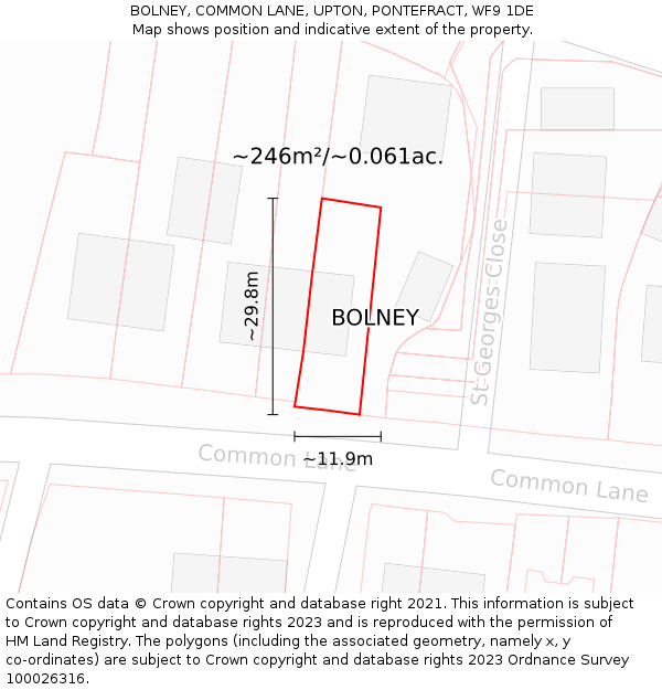 BOLNEY, COMMON LANE, UPTON, PONTEFRACT, WF9 1DE: Plot and title map