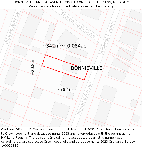 BONNIEVILLE, IMPERIAL AVENUE, MINSTER ON SEA, SHEERNESS, ME12 2HG: Plot and title map