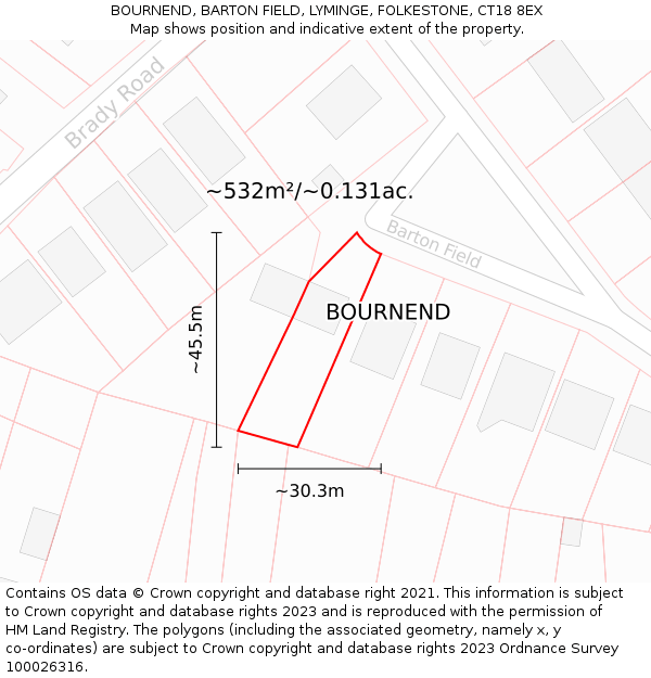 BOURNEND, BARTON FIELD, LYMINGE, FOLKESTONE, CT18 8EX: Plot and title map