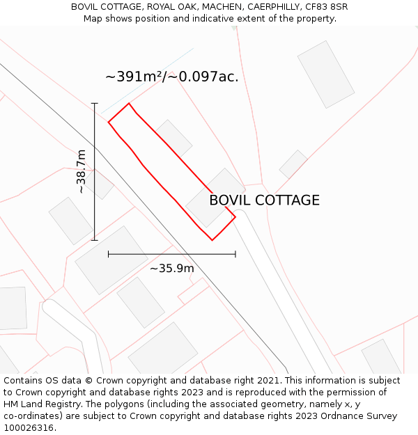 BOVIL COTTAGE, ROYAL OAK, MACHEN, CAERPHILLY, CF83 8SR: Plot and title map
