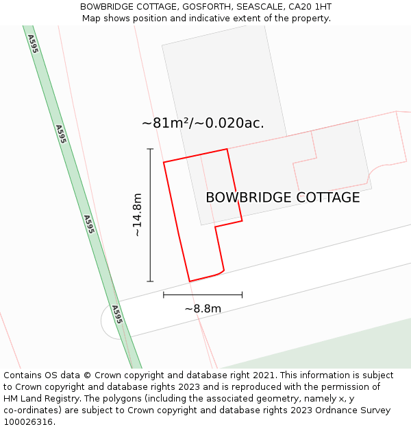 BOWBRIDGE COTTAGE, GOSFORTH, SEASCALE, CA20 1HT: Plot and title map