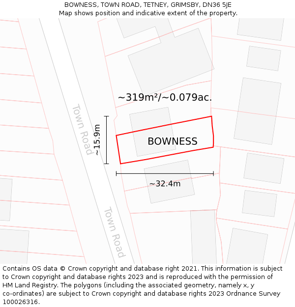 BOWNESS, TOWN ROAD, TETNEY, GRIMSBY, DN36 5JE: Plot and title map