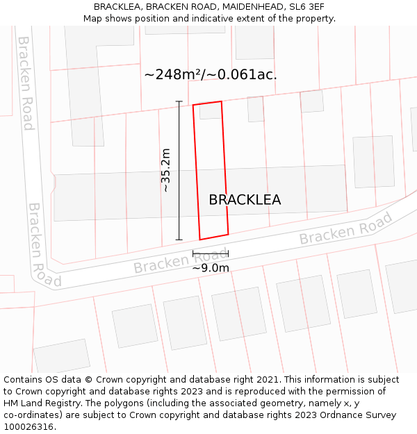 BRACKLEA, BRACKEN ROAD, MAIDENHEAD, SL6 3EF: Plot and title map