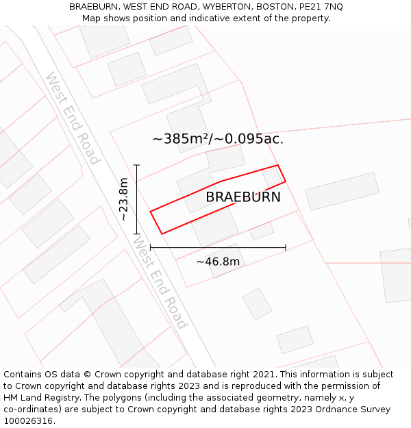 BRAEBURN, WEST END ROAD, WYBERTON, BOSTON, PE21 7NQ: Plot and title map