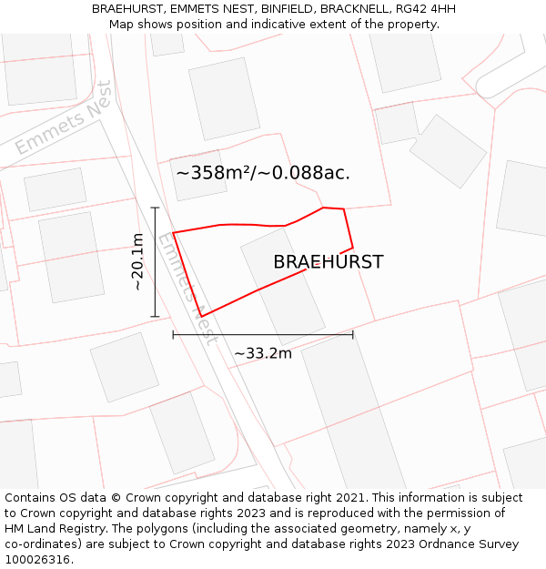 BRAEHURST, EMMETS NEST, BINFIELD, BRACKNELL, RG42 4HH: Plot and title map