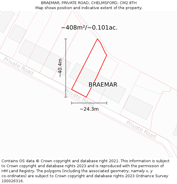 BRAEMAR, PRIVATE ROAD, CHELMSFORD, CM2 8TH: Plot and title map