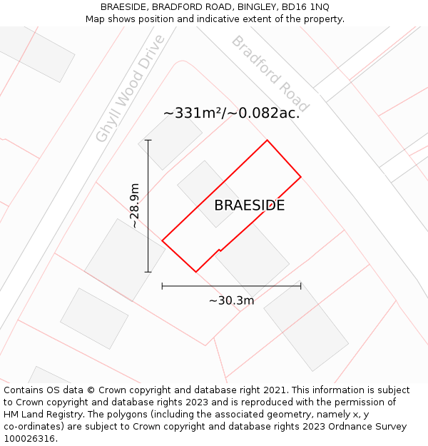 BRAESIDE, BRADFORD ROAD, BINGLEY, BD16 1NQ: Plot and title map