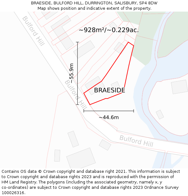 BRAESIDE, BULFORD HILL, DURRINGTON, SALISBURY, SP4 8DW: Plot and title map