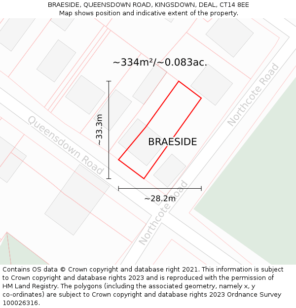 BRAESIDE, QUEENSDOWN ROAD, KINGSDOWN, DEAL, CT14 8EE: Plot and title map