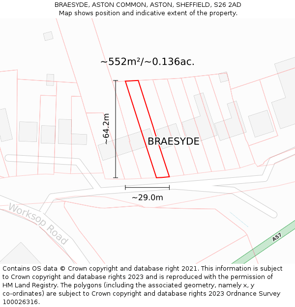 BRAESYDE, ASTON COMMON, ASTON, SHEFFIELD, S26 2AD: Plot and title map