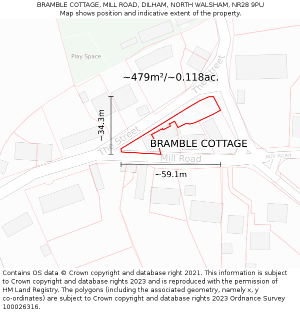 BRAMBLE COTTAGE, MILL ROAD, DILHAM, NORTH WALSHAM, NR28 9PU: Plot and title map