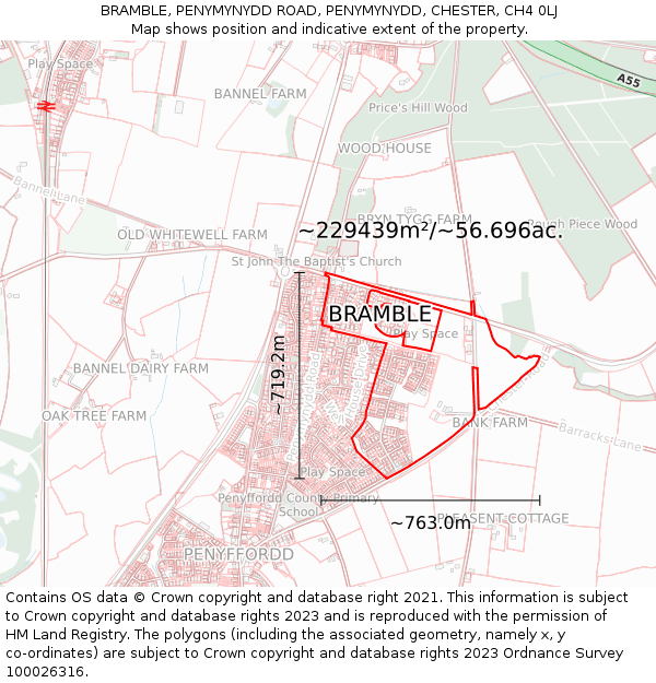 BRAMBLE, PENYMYNYDD ROAD, PENYMYNYDD, CHESTER, CH4 0LJ: Plot and title map