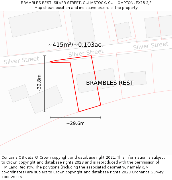 BRAMBLES REST, SILVER STREET, CULMSTOCK, CULLOMPTON, EX15 3JE: Plot and title map