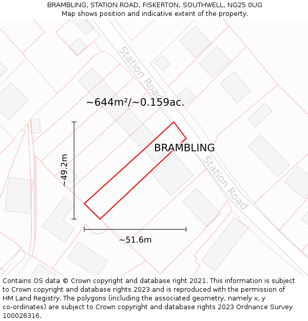 BRAMBLING, STATION ROAD, FISKERTON, SOUTHWELL, NG25 0UG: Plot and title map