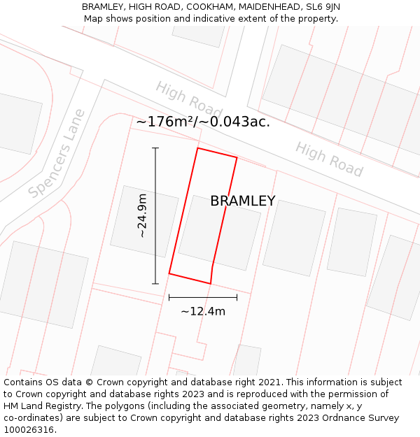 BRAMLEY, HIGH ROAD, COOKHAM, MAIDENHEAD, SL6 9JN: Plot and title map