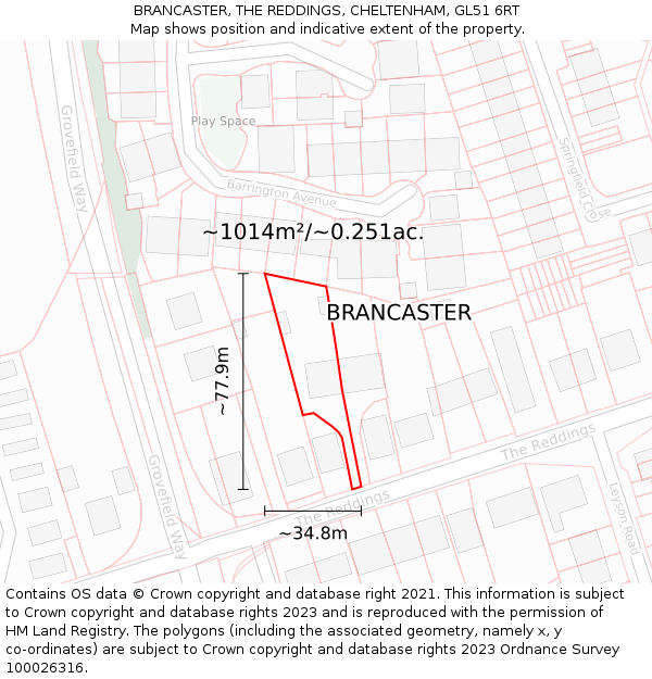 BRANCASTER, THE REDDINGS, CHELTENHAM, GL51 6RT: Plot and title map