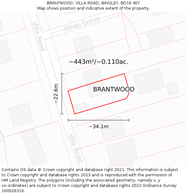 BRANTWOOD, VILLA ROAD, BINGLEY, BD16 4EY: Plot and title map