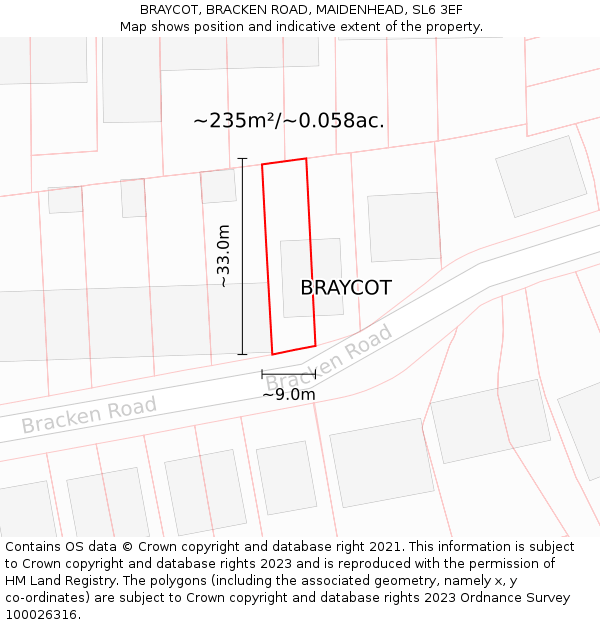 BRAYCOT, BRACKEN ROAD, MAIDENHEAD, SL6 3EF: Plot and title map