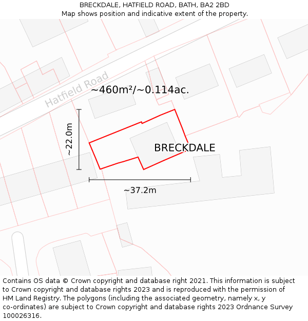 BRECKDALE, HATFIELD ROAD, BATH, BA2 2BD: Plot and title map