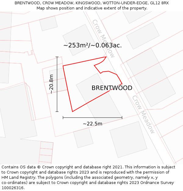BRENTWOOD, CROW MEADOW, KINGSWOOD, WOTTON-UNDER-EDGE, GL12 8RX: Plot and title map