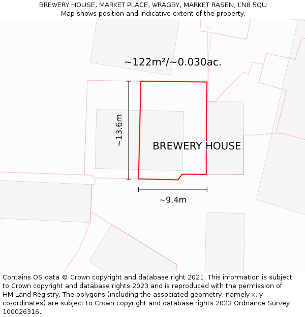 BREWERY HOUSE, MARKET PLACE, WRAGBY, MARKET RASEN, LN8 5QU: Plot and title map