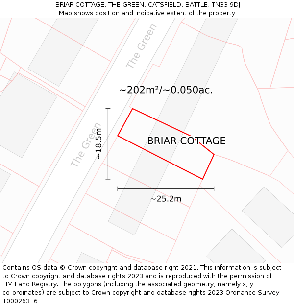 BRIAR COTTAGE, THE GREEN, CATSFIELD, BATTLE, TN33 9DJ: Plot and title map