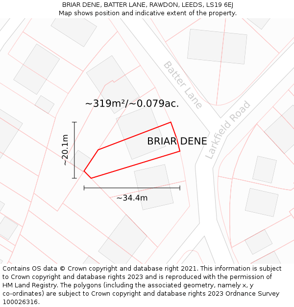 BRIAR DENE, BATTER LANE, RAWDON, LEEDS, LS19 6EJ: Plot and title map