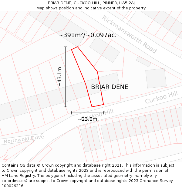 BRIAR DENE, CUCKOO HILL, PINNER, HA5 2AJ: Plot and title map