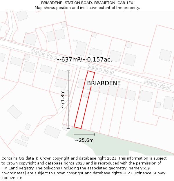 BRIARDENE, STATION ROAD, BRAMPTON, CA8 1EX: Plot and title map