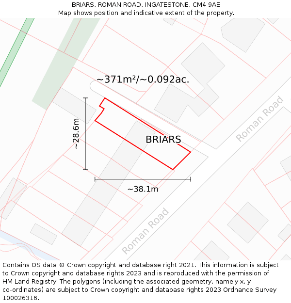 BRIARS, ROMAN ROAD, INGATESTONE, CM4 9AE: Plot and title map